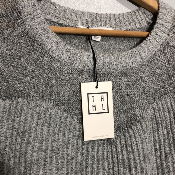 THML | Women’s Grey Ribbed Mixed Knit Bell Sleeve Chunky Sweater size Medium NEW - Picture 6 of 11